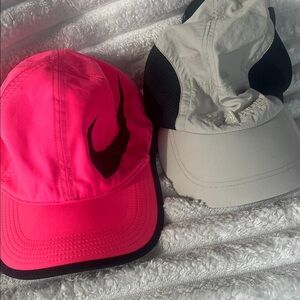 Nike Hot Pink Hat and Columbia Light Gray Performance Caps